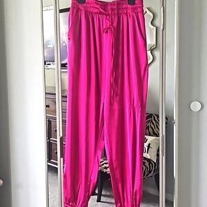 Pink silk jogger pants